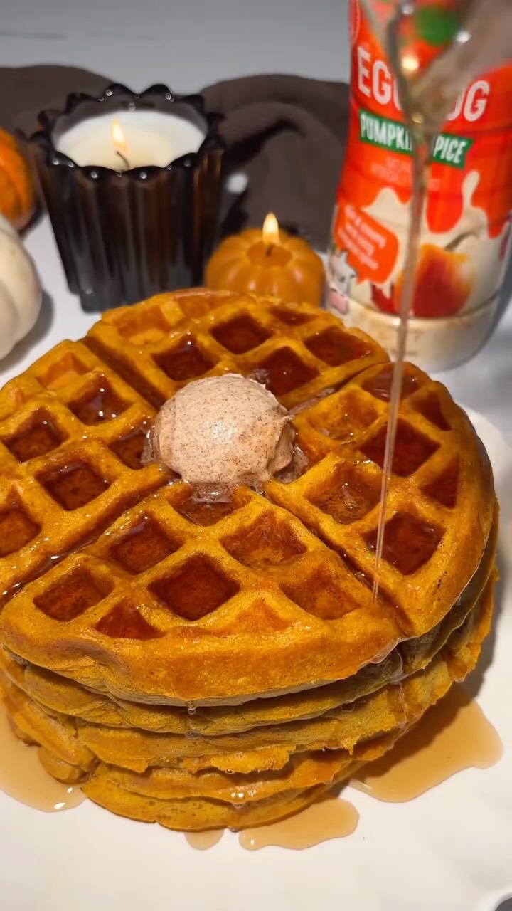 Instagram post by @thesapor for Shamrock Farms. Caption reads: Pumpkin Spice Eggnog Pancakes made with....