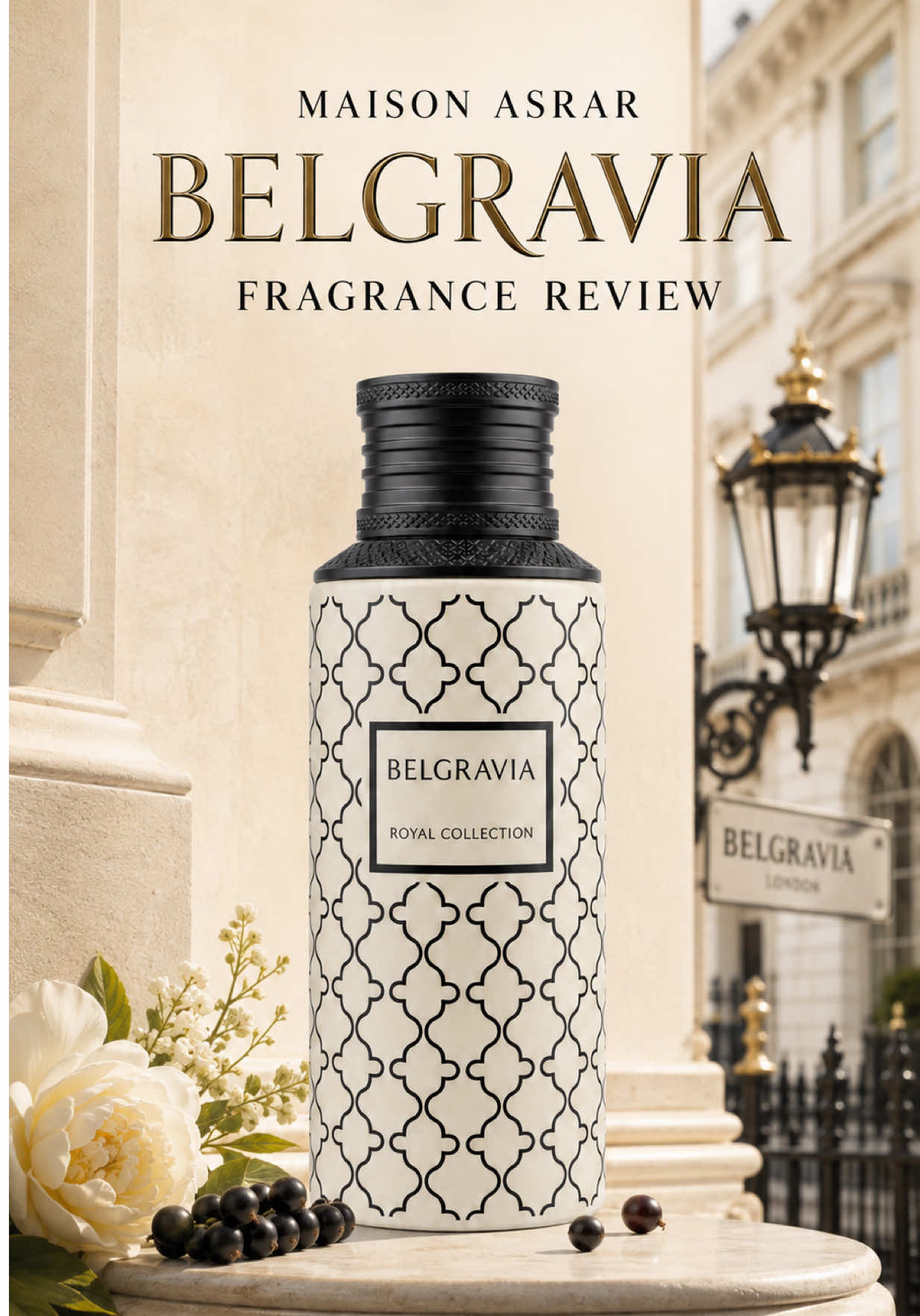 TikTok post by @the_scentinel for Maison Asrar. Caption reads: Maison Asrar - Belgravia Review Maison Asrar [...].