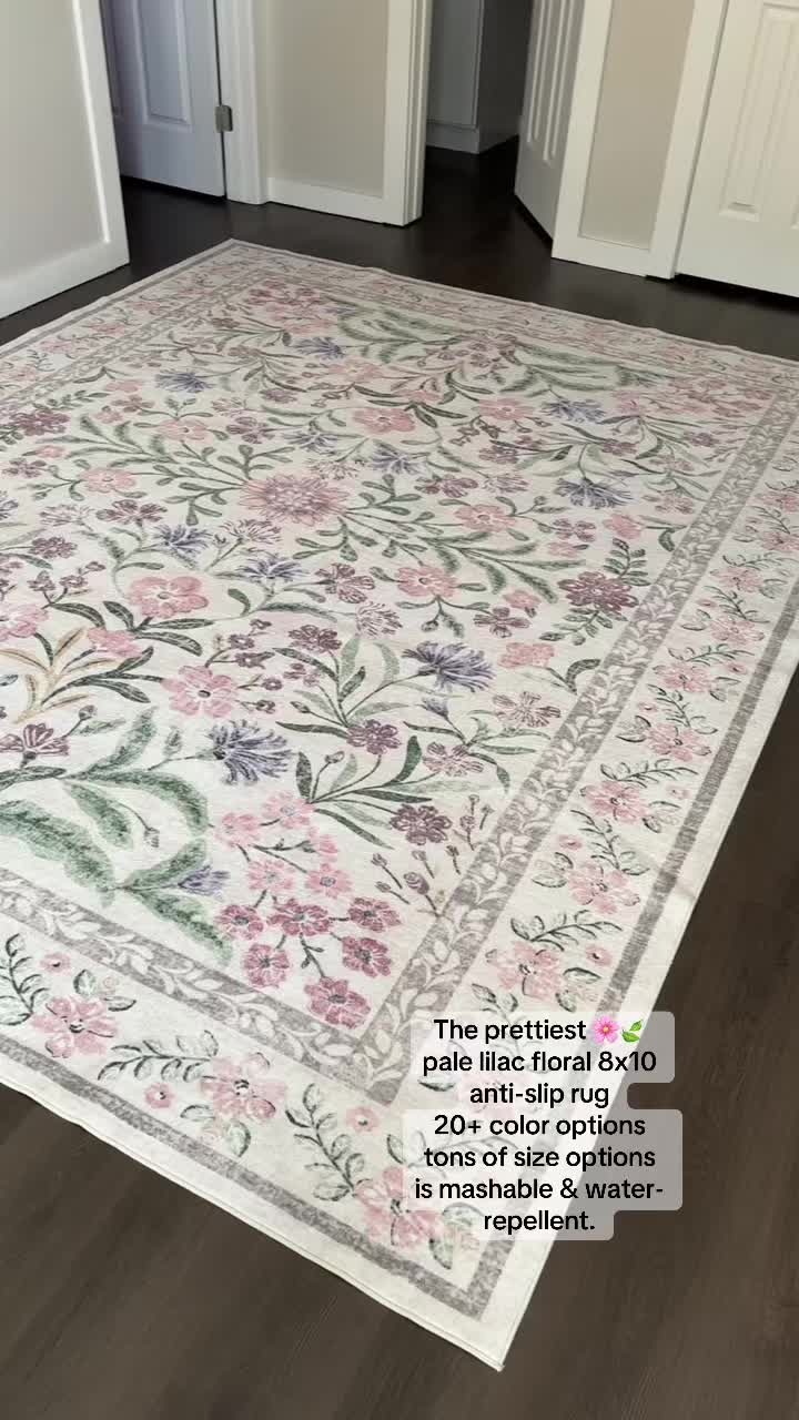 TikTok post by @myrlinegvrz for LA Home Decor. Caption reads: @LAHOME DECOR  #rug #lahome #washablerugs....