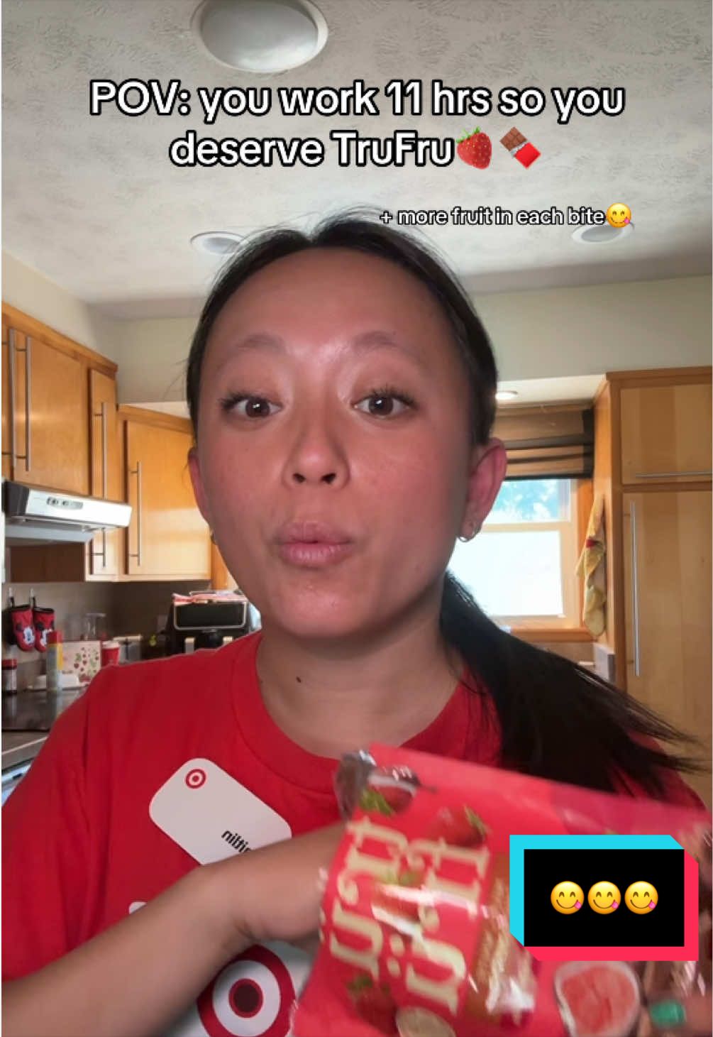 TikTok post by @kaitlinsonday for Tru Fru. Caption reads: 😋😋 @Trü Frü #snacktok #trufrupartner #foodtok....