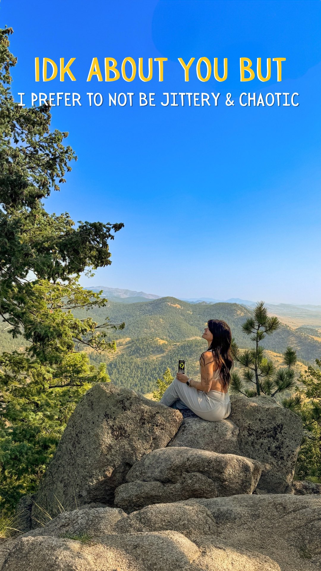 Instagram post by @the.worried.wanderer for Yesly Water. Caption reads: My old energy drink? Panic in a can 😬 And listen…....