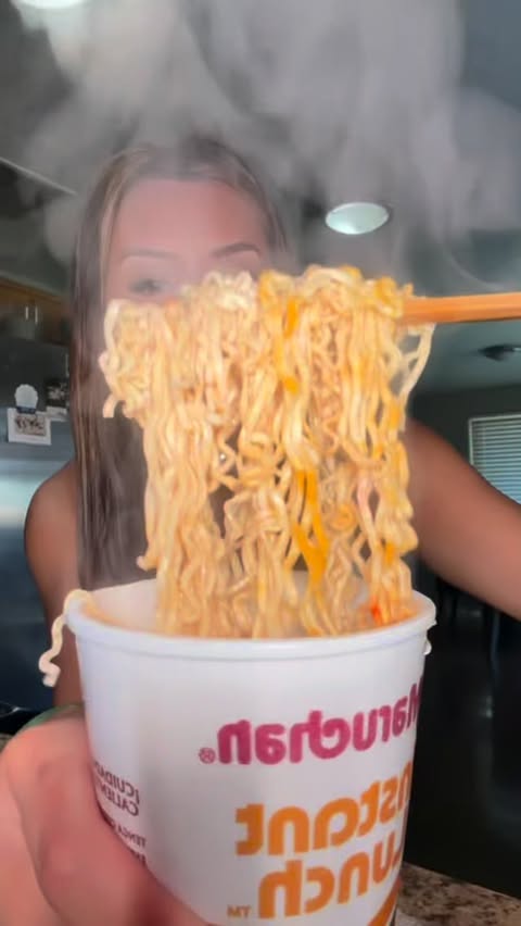 Instagram post by @destinimau for Maruchan. Caption reads: New @maruchan_inc Flamin Hot 🍜🔥#flaminhot [...].