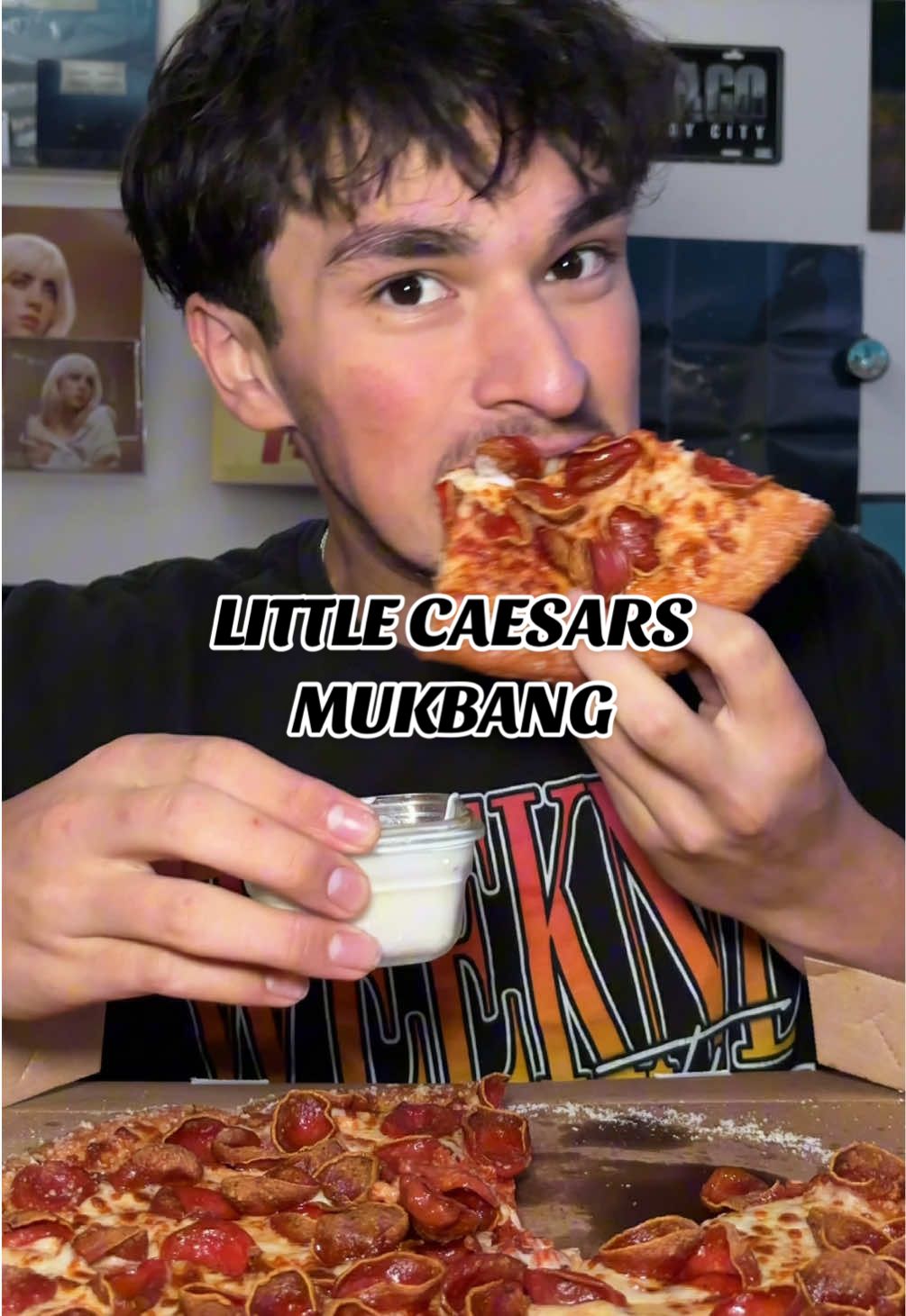 TikTok post by @thefoodiesergio for Little Caesars. Caption reads: little caesar’s mukbang 🍕 the most underrated....