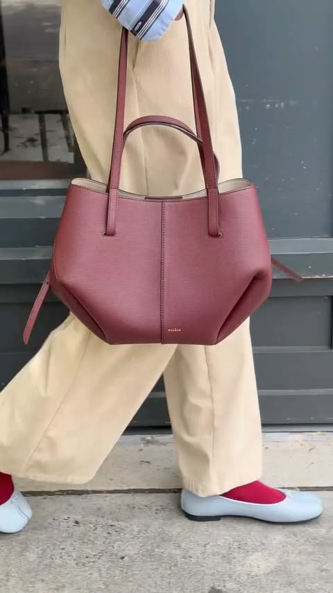 Instagram post by @calliemarchant for POLÈNE. Caption reads: just a girl and her new @polene_paris bag out on....