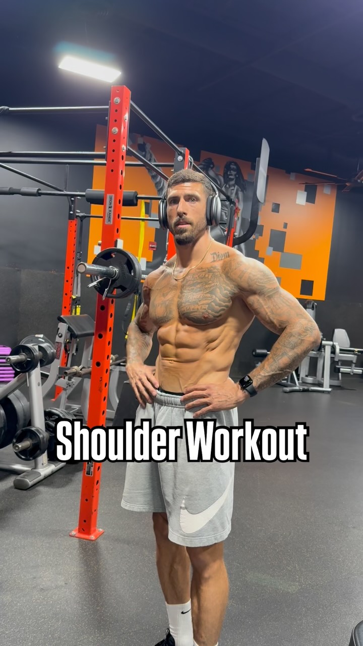 Instagram post by @thattrainerjosh for TED. Caption reads: Shoulder Workout 🔖 SAVE for Later
Getting back in....