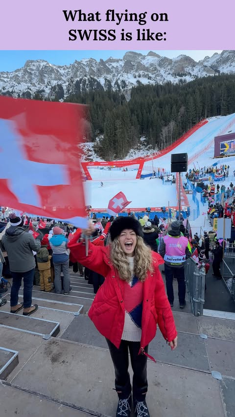 Instagram post by @alainapinto for Swiss International Air Lines. Caption reads: It was pure winter magic flying SWISS Senses! #ad....