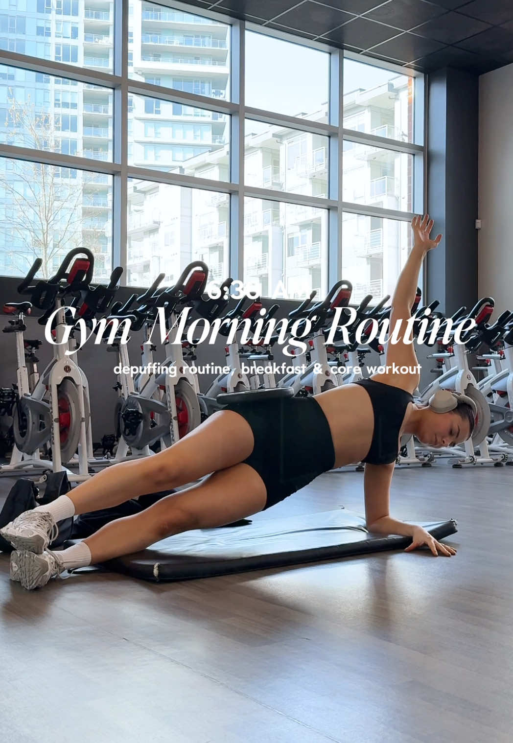 TikTok post by @purelycristina for Best Buy. Caption reads: 6AM MORNING ROUTINE 🎧👟🤍  Waking up early for a....