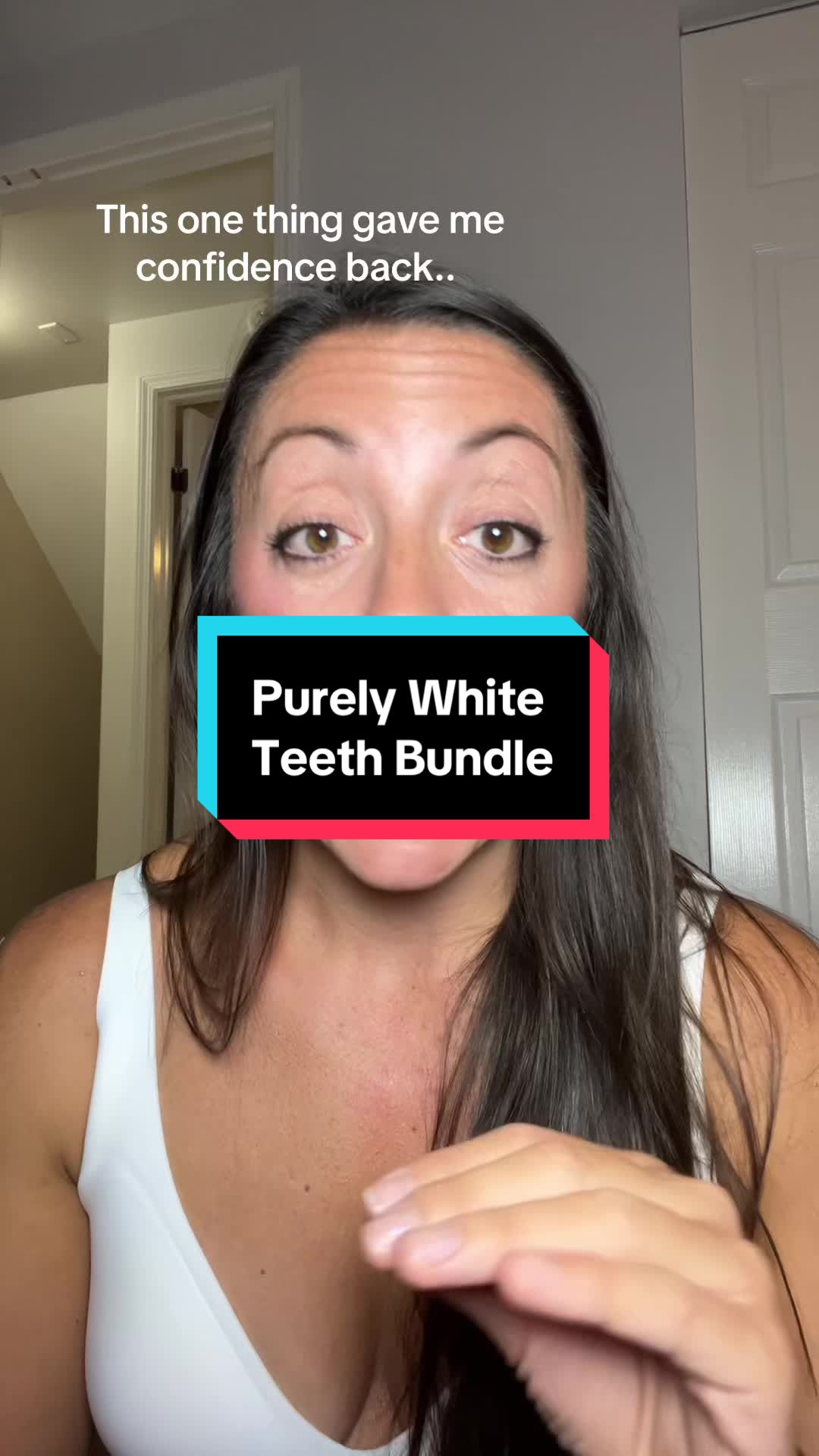 TikTok post by @brittpank for PurelyWHITE Deluxe. Caption reads: [...] #teethwhitening @purelywhitedeluxe.