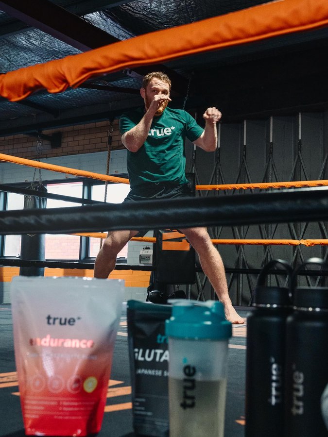 Instagram post by @jackdellamaddalena for True Protein. Caption reads: Weigh in done refuelling with the best....