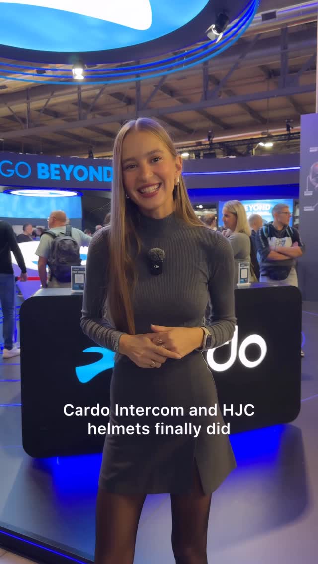 Instagram post by @dominika_rides for Cardo Systems. Caption reads: THE COLLAB
WE’VE BEEN WAITING FOR 🪖🎧
@hjchelmets....