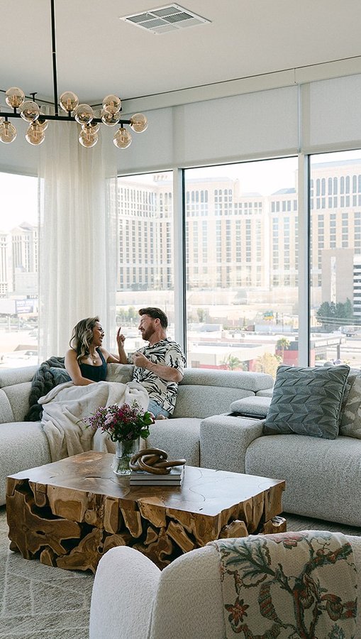 Instagram post by @renezeangeline for RC Willey. Caption reads: ✨Welcome to our 180 sq.ft. slice of cozy heaven!✨....