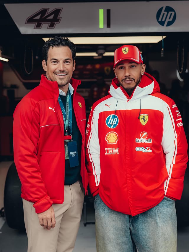 Instagram post by @giacomo_gianniotti for Scuderia Ferrari. Caption reads: [...] my incredible hosts @peroni_ca and....