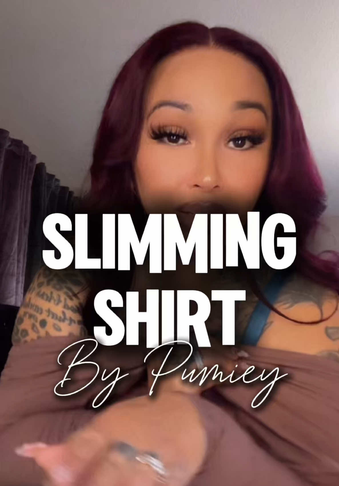 TikTok post by @queenc_707 for PUMIEY. Caption reads: Slimming Shirt square neck by Pumiey @PUMIEY....