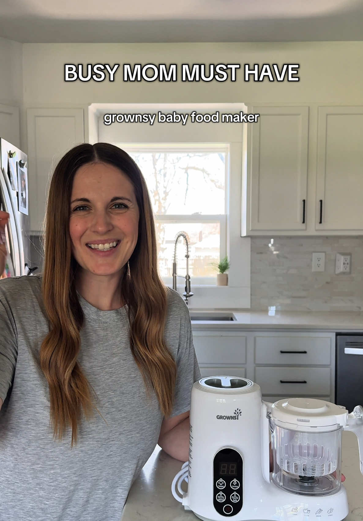 TikTok post by @mady.motherhood for GROWNSY. Caption reads: As a busy mom the Grownsy baby food maker is a....