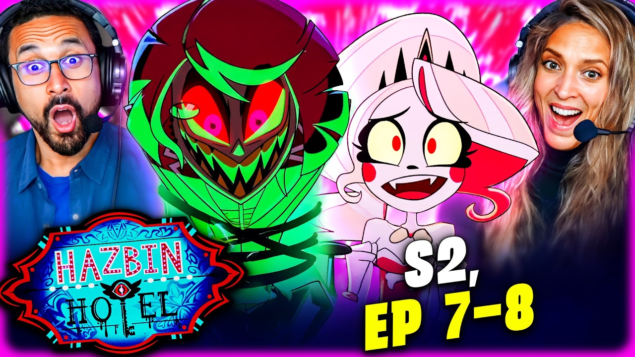 YouTube post by @ReelRejects for Shopify. Caption reads: HAZBIN HOTEL SEASON 2 Episode 7 & 8 REACTION!!....