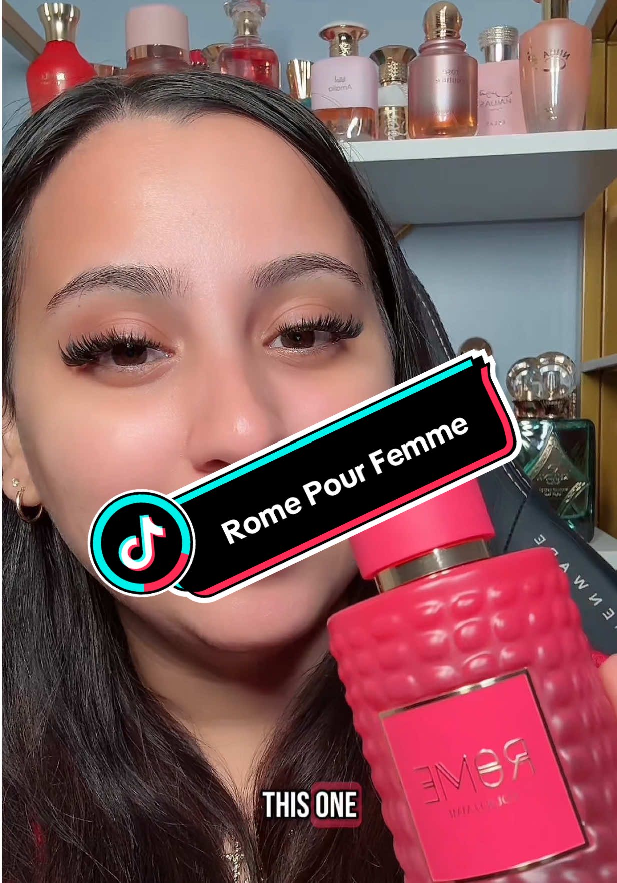 TikTok post by @acupofsara for Bharara Beauty. Caption reads: [...] = feminine elegance in a bottle. 💗✨@Bharara....