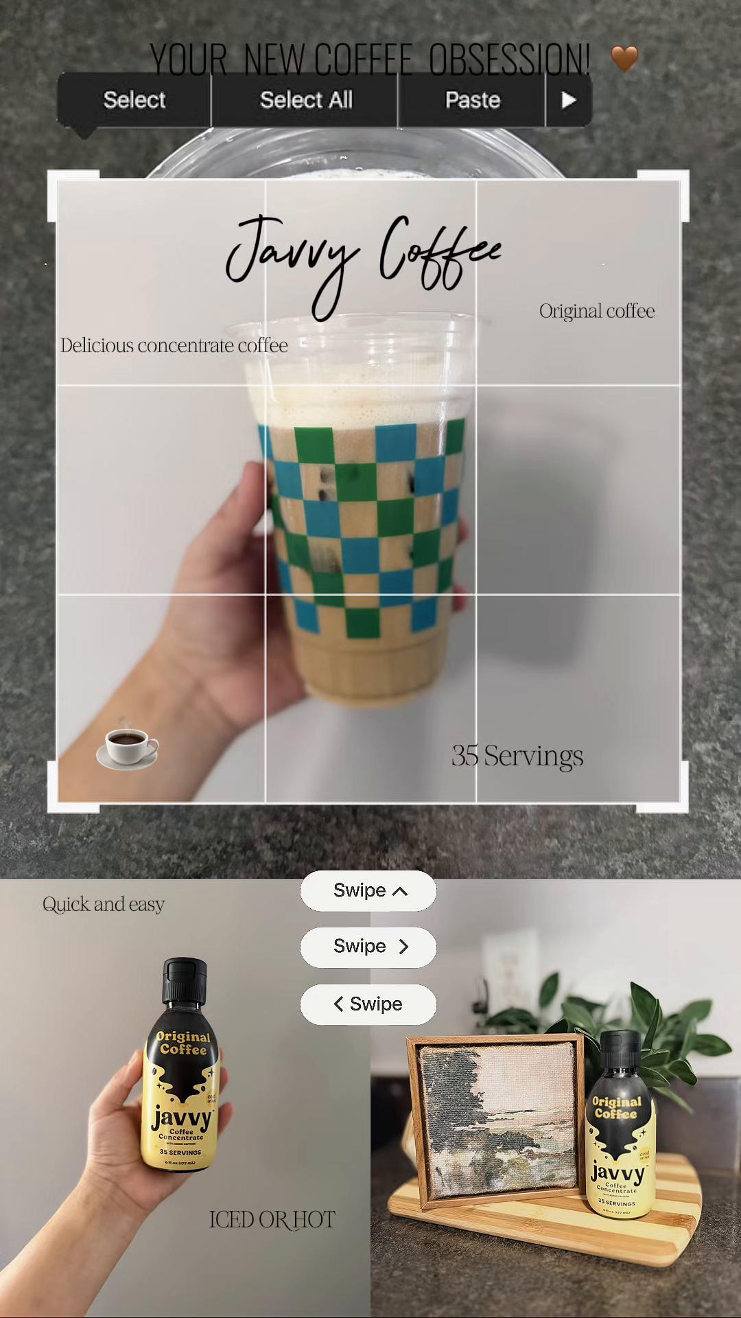 TikTok post by @itsangelesss_ for Javy Coffee. Caption reads: Perfect for busy mornings, afternoon boosts, or....