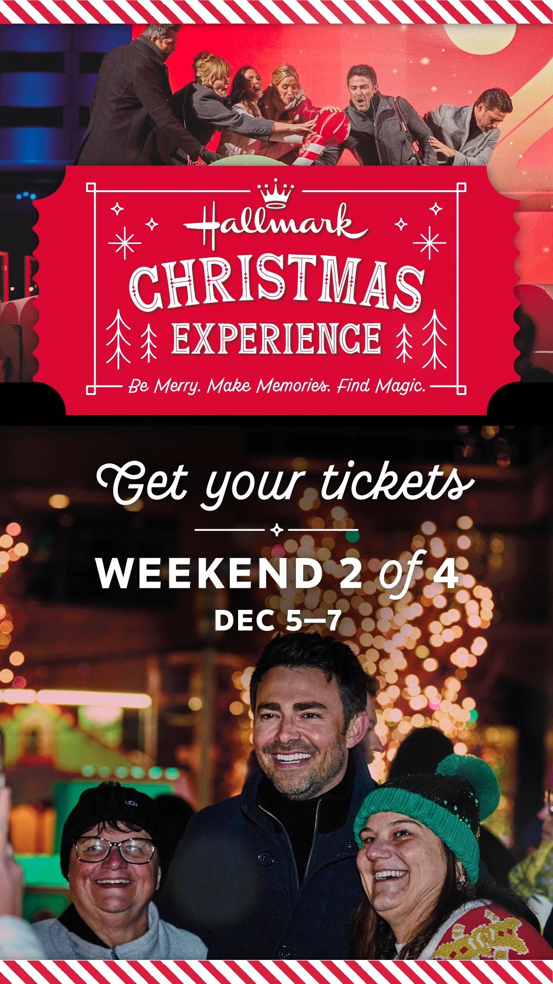 Instagram post by @hallmarkchristmaskc for Hallmark. Caption reads: Join us from December 5–7 for Weekend 2 of the....