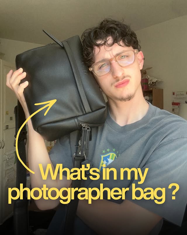 Instagram post by @many_smn for PGYTECH. Caption reads: [...] in my photographer bag 👀 Thanks to....