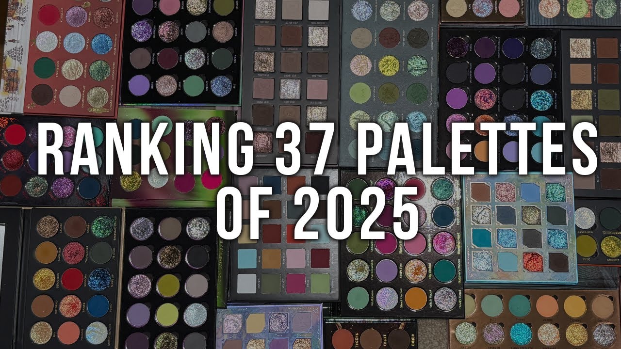 YouTube post by @badtothebrow for Adept Cosmetics. Caption reads: Ranking 37 Eyeshadow Palettes I Tried in the Last....