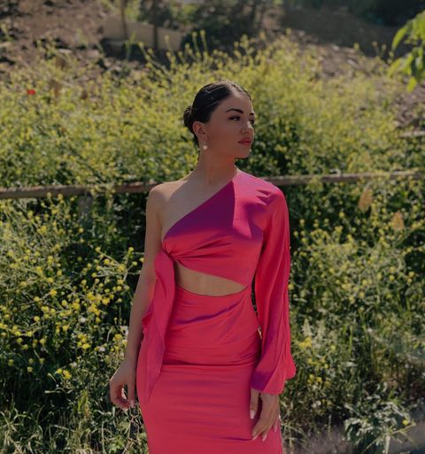 Instagram post by @salomepatsia for SILK MAISON. Caption reads: Dress from @silkmaison 🌷.