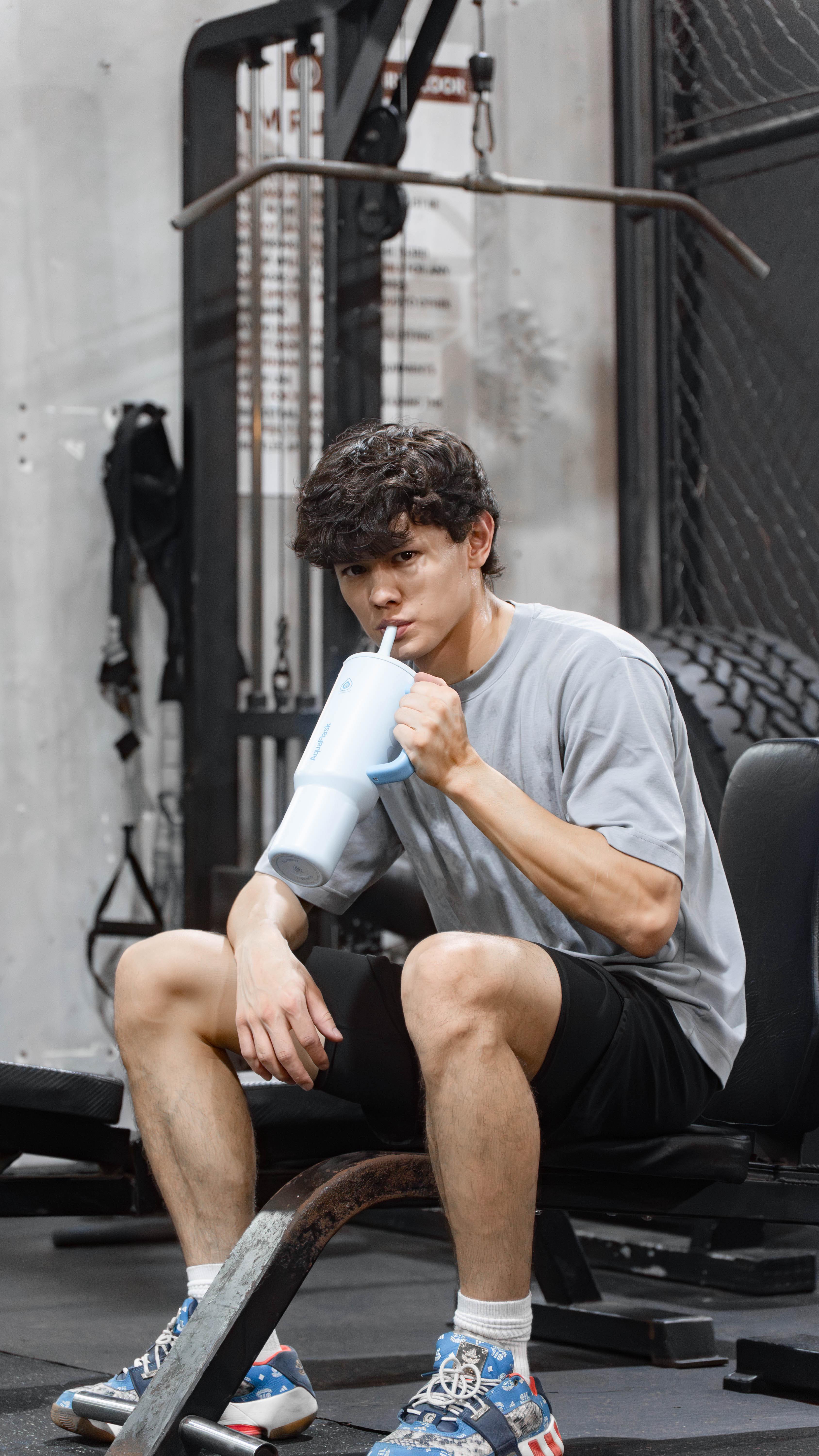 Instagram post by @joshford321 for AquaFlask. Caption reads: [...] Always fueled with the new AquaFlask Quench!....