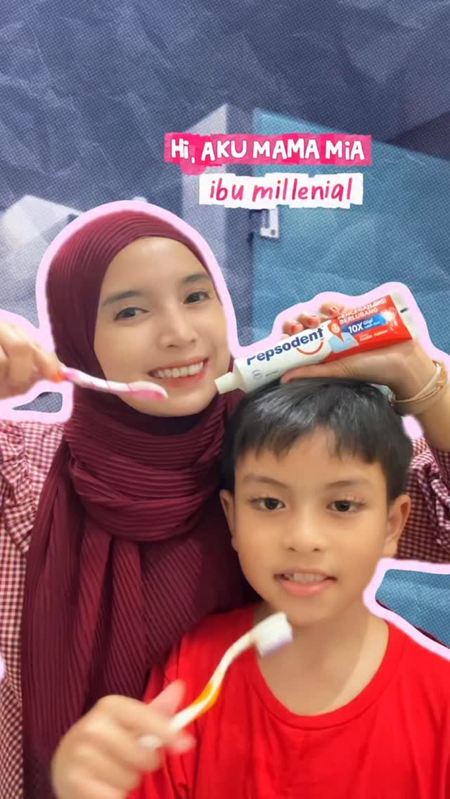 Instagram post by @momdhifa.mia for Tanya Pepsodent. Caption reads: ✨ Hai, aku Mama Mia dan aku harus pastiin si kecil....