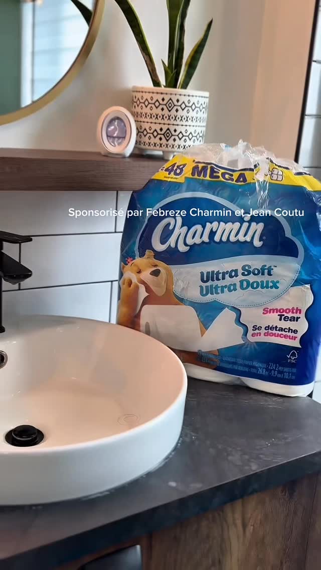 Instagram post by @liisacotee__ for Febreze. Caption reads: Transformez votre salle de bain en une oasis de....