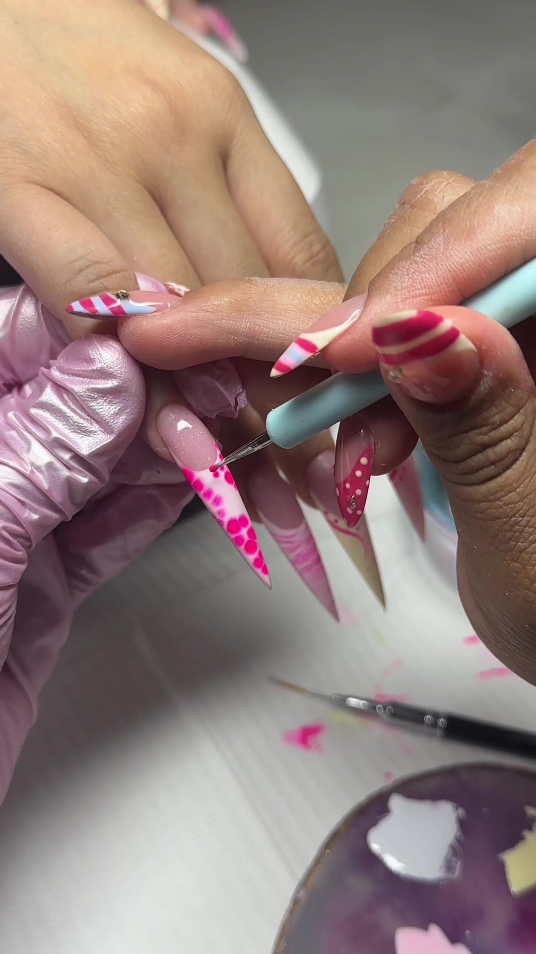 TikTok post by @nailsssbynancy for V Beauty Pure. Caption reads: [...] LOVES doing these designs ?! 🫶🏼😍✨....
