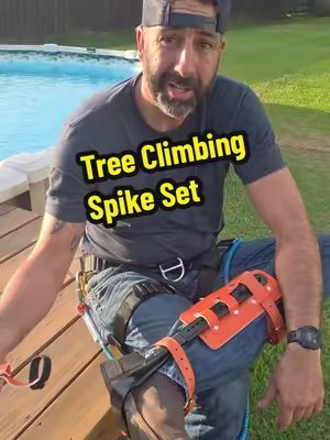 TikTok post by @shuckyducky121 for Vevor Outdoor Store US. Caption reads: VEVOR Arborist Tree Climbing Spikes Set, 1 Pair....