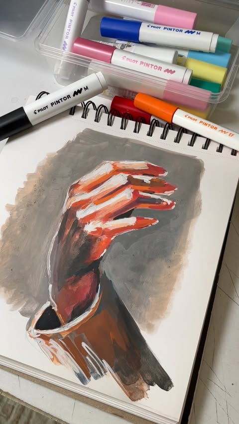Instagram post by @burakgecgill.art for Pilot Pen. Caption reads: 🫳#pilotpintor #handsketch#handdrawing #pilotpen....