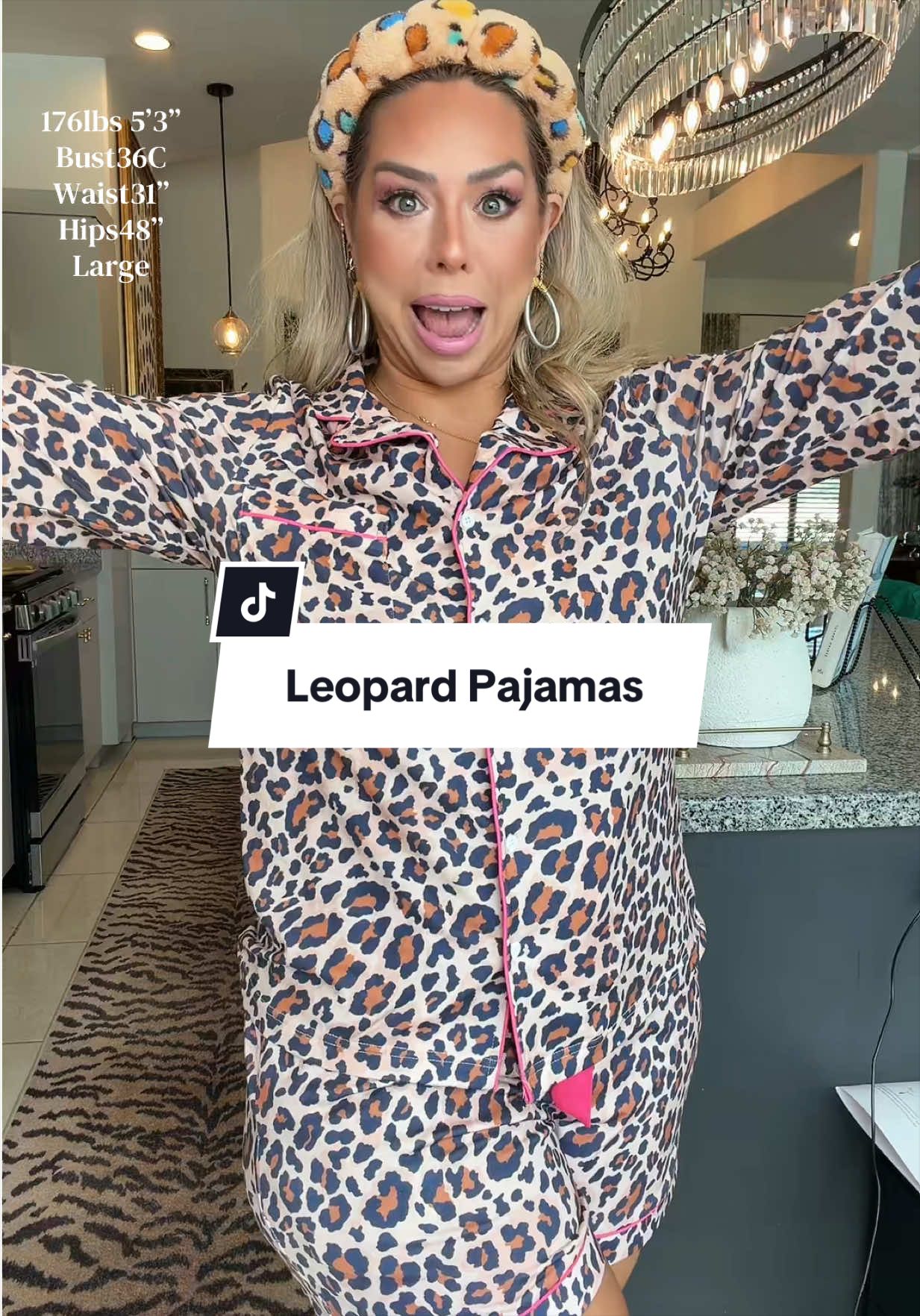 TikTok post by @lindaannettem for Fisace Shop. Caption reads: Soft Leopard Pajamas… Sign me up🐆☁️ @Imily Bela....