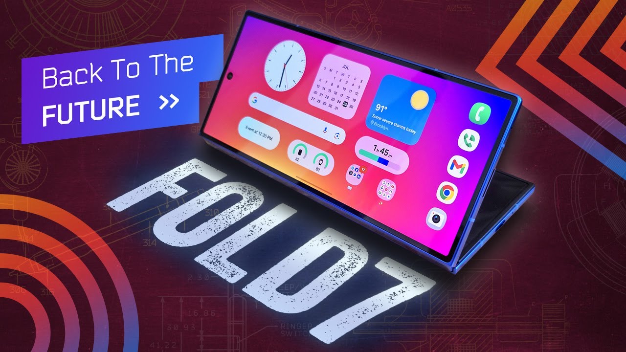 YouTube post by @TheMrMobile for Dbrand. Caption reads: Samsung Galaxy Z Fold 7 Review: It's Never Too....