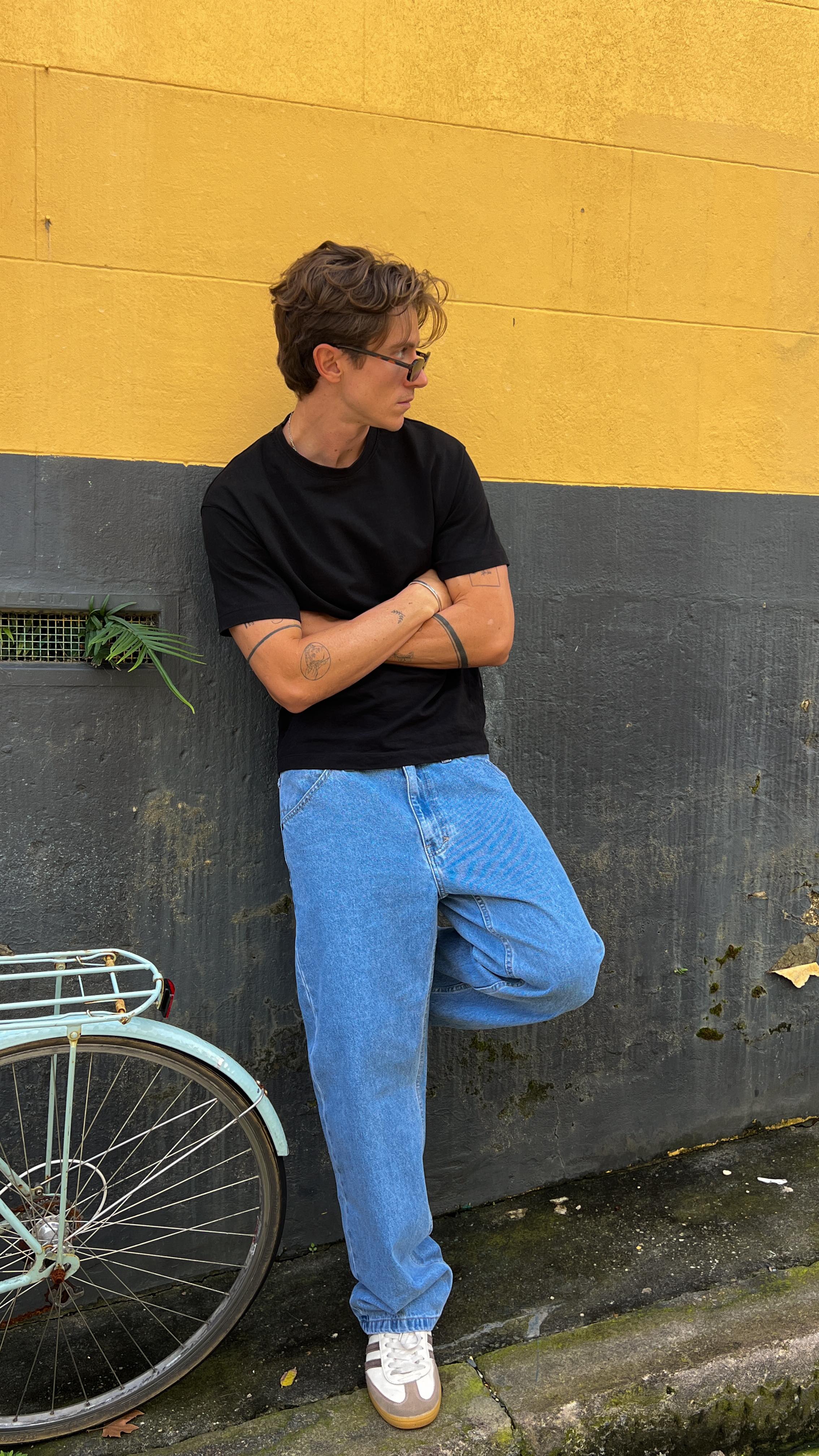 Instagram post by @joshuapaine for Universal Store. Caption reads: A day in denim with @universalstore wearing the....