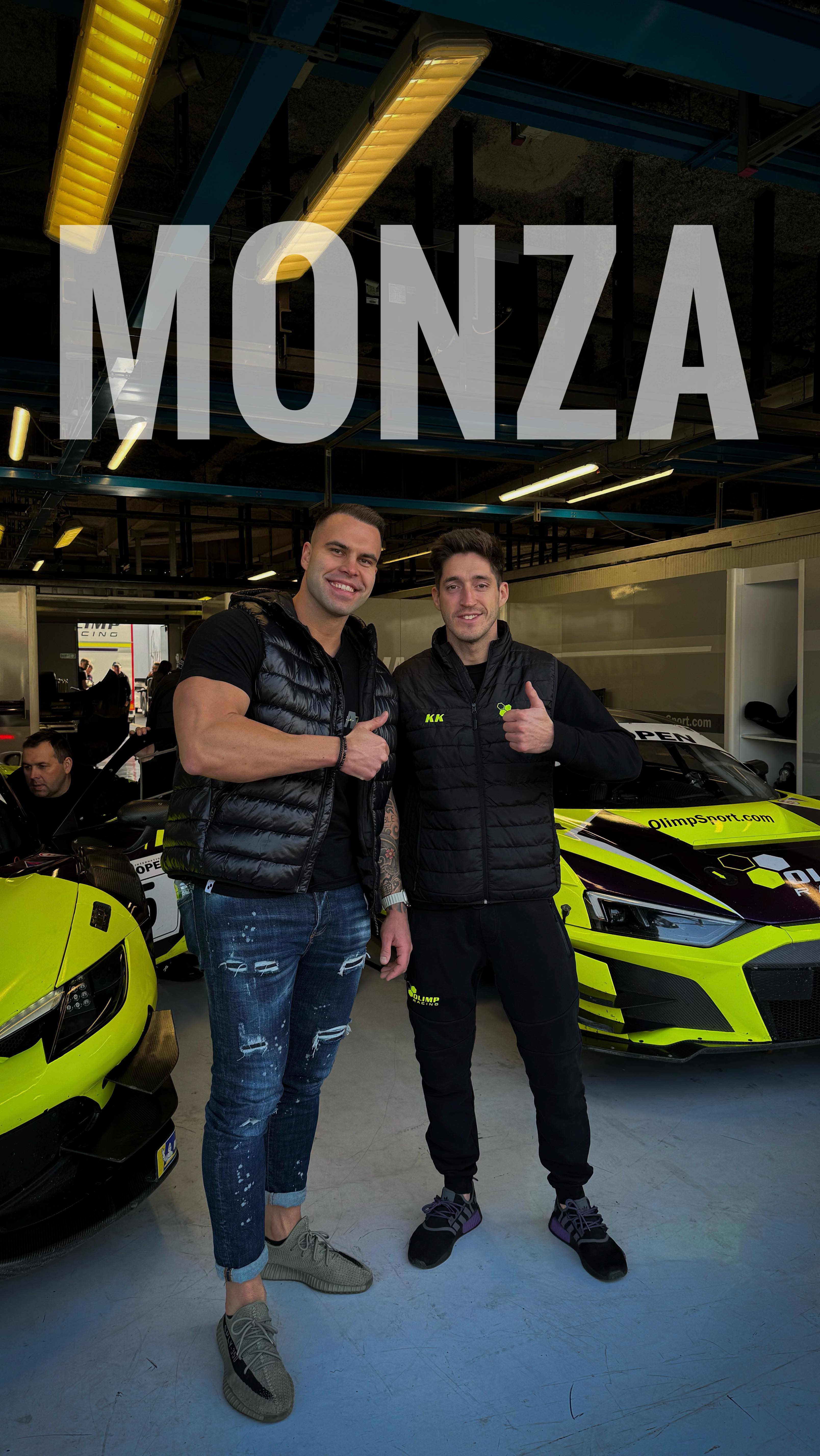 Instagram post by @krystian_korzeniowski_ for Olimp Sport Nutrition. Caption reads: Monza 2025 with @olimp_racing 🤩🔥....