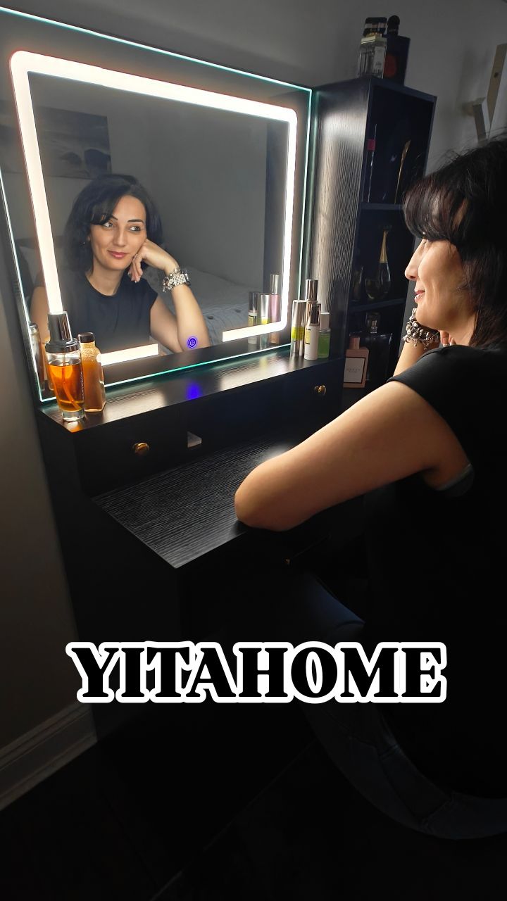 Instagram post by @sevilay.ycelik for YITAHOME. Caption reads: Upgrade your glam space with the YITAHOME Large....