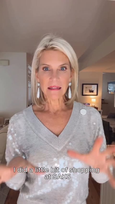 Instagram post by @angelahowenstein for Saks Fifth Avenue. Caption reads: Two sparkly holiday options from Saks — winter....