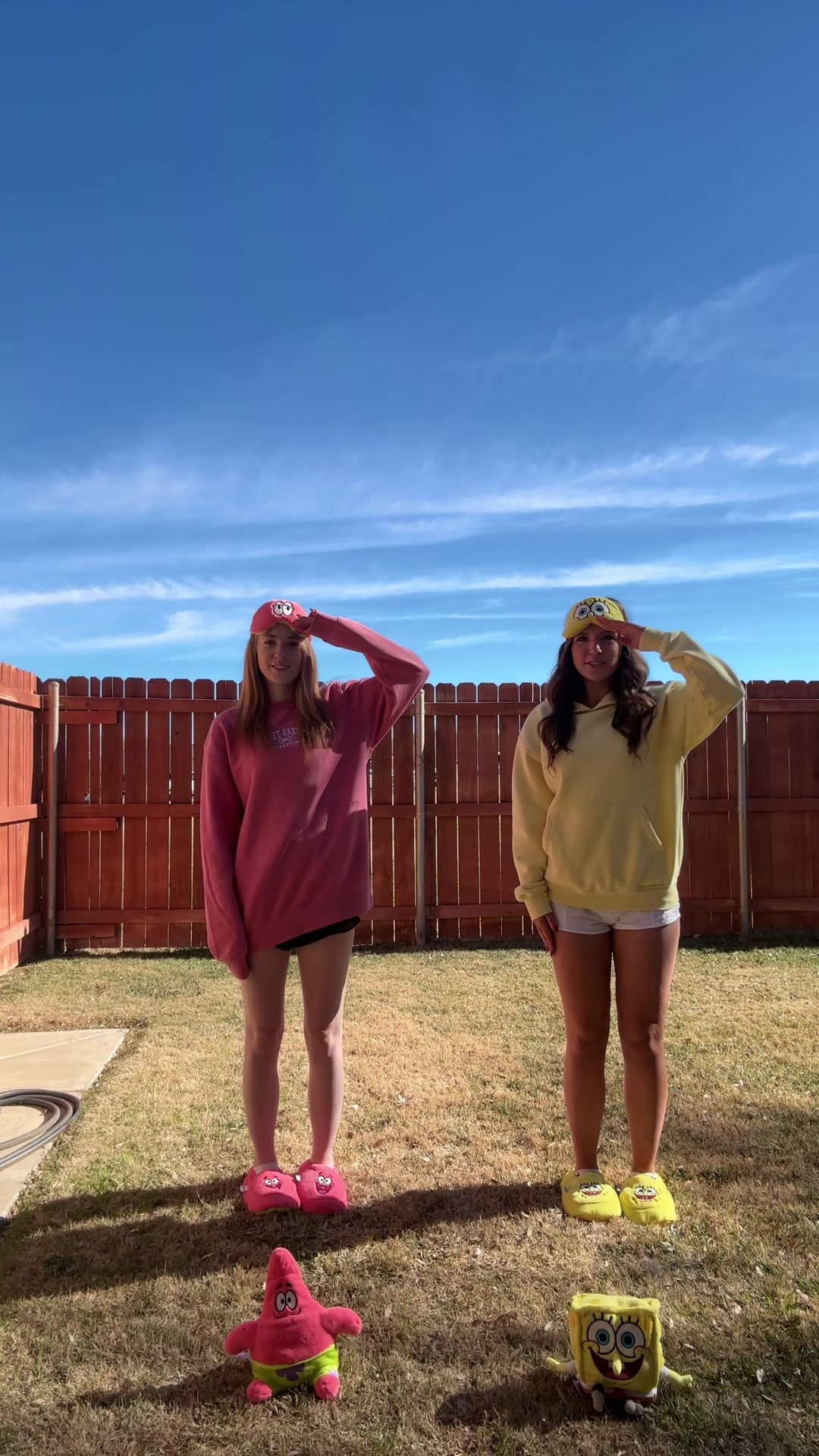 TikTok post by @soph_and_audrey for Warmies. Caption reads: we stay fitted up @Warmies #spongebob #patrick....