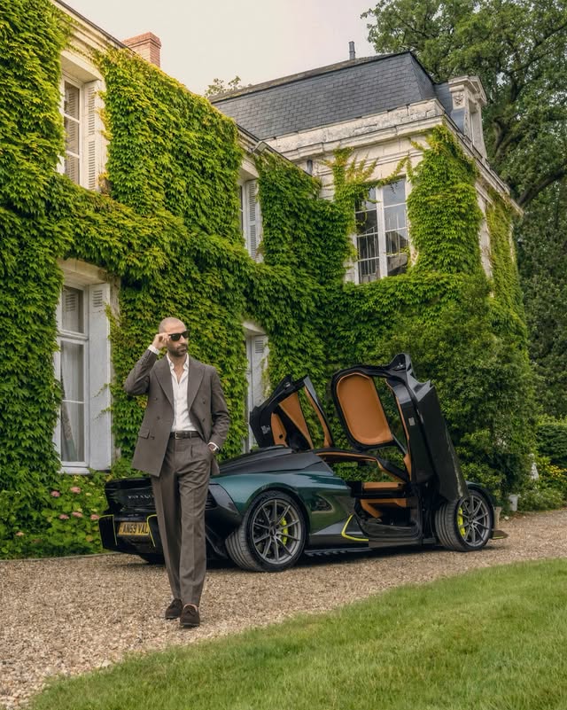 Instagram post by @andreavetrano for Aston Martin. Caption reads: The art of departure, the @astonmartin way. #adv....