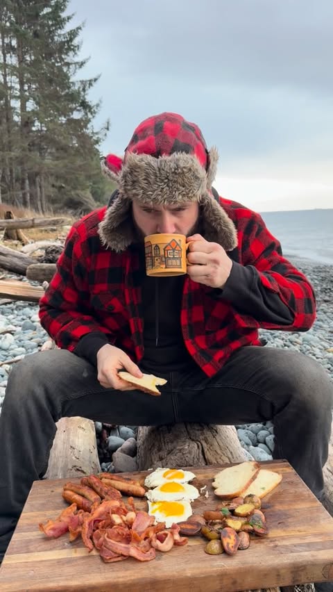Instagram post by @spencer.jenkin for Get Cracking. Caption reads: Wakey Wakey, eggs and bacy, with a side of ocean....