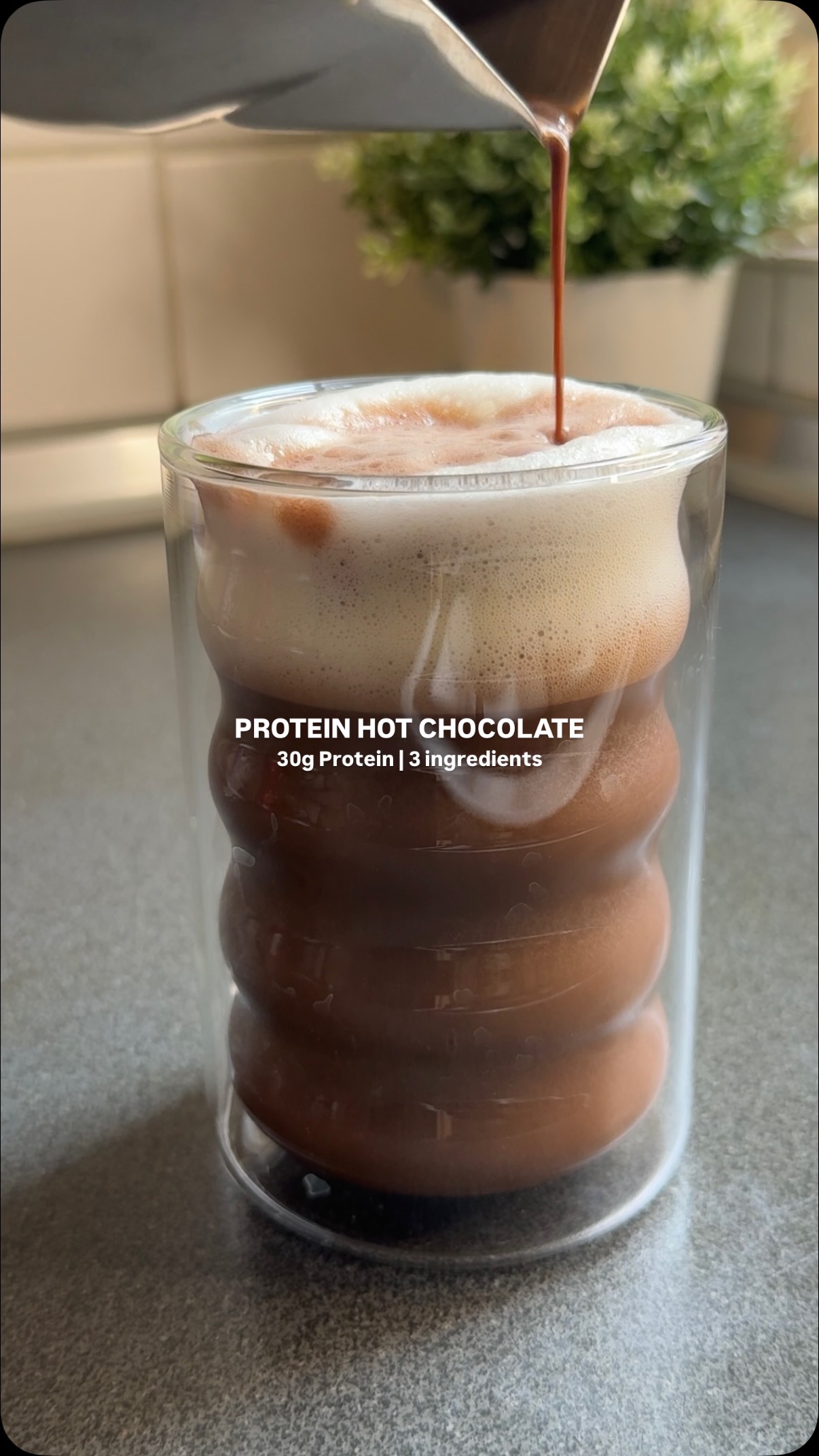 Instagram post by @patiispage for More Nutrition. Caption reads: Protein hot chocolate with 30g of protein 🍫👀 The....