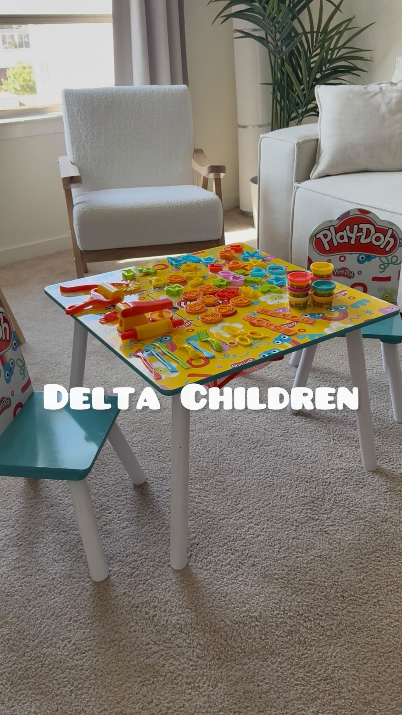 Instagram post by @meyserakca for Delta Children. Caption reads: 🎯Keep the little ones entertained for hours! The....