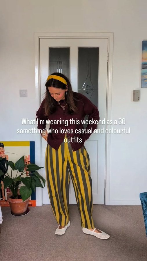 Instagram post by @lauradopamineoutfits for THREADBARE. Caption reads: Little autumn style hack 🍂 Match one colour in....