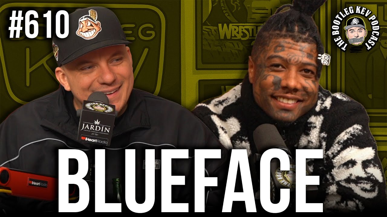 YouTube post by @BootlegKev for Jardin Las Vegas. Caption reads: BLUEFACE IS BACK! Prison Squabbles, Baby Mama....