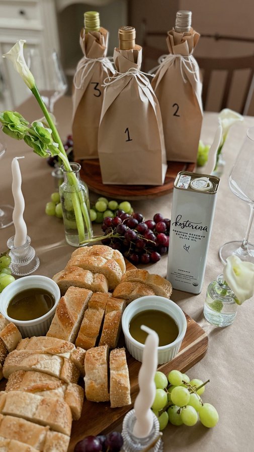 Instagram post by @kerralynnlooks for Kosterina. Caption reads: Get ready with me for an impromptu wine tasting....