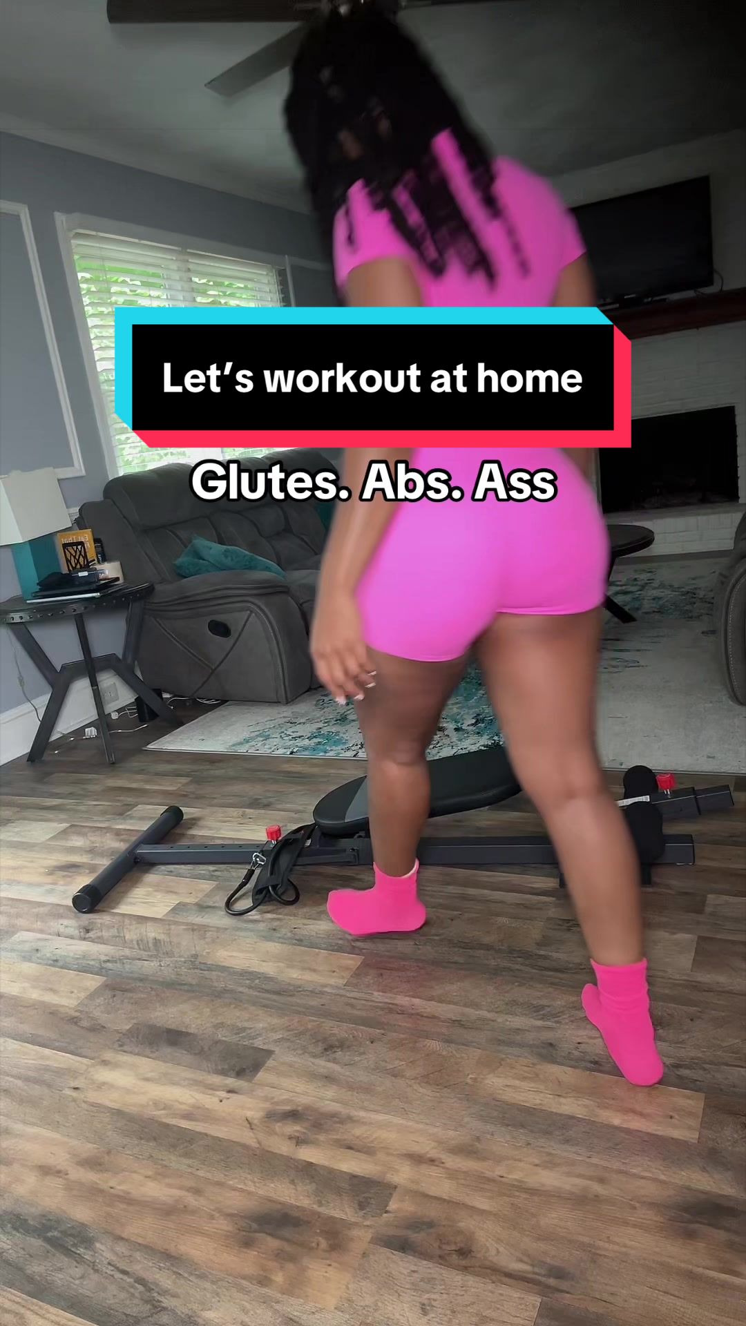 TikTok post by @abtheaffiliate for Sunny Health & Fitness. Caption reads: [...] thrust and glute bridge at home!....