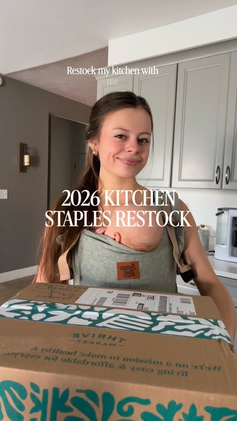 Instagram post by @miakapro for 4th & Heart. Caption reads: Kitchen staples restock!!!! Lots of @thrivemarket....