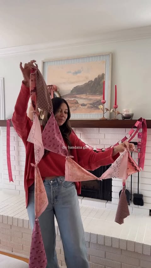 Instagram post by @debtrette for Free People. Caption reads: bandana garland: save for your next galentine’s....