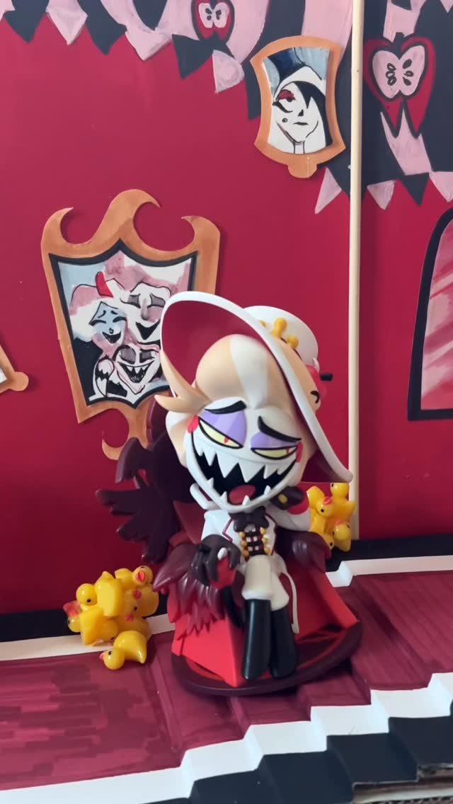 Instagram post by @spindlehorsetoons for Youtooz. Caption reads: WAP! BAM! BOOM! 🐥 #youtooz #hazbinhotel....