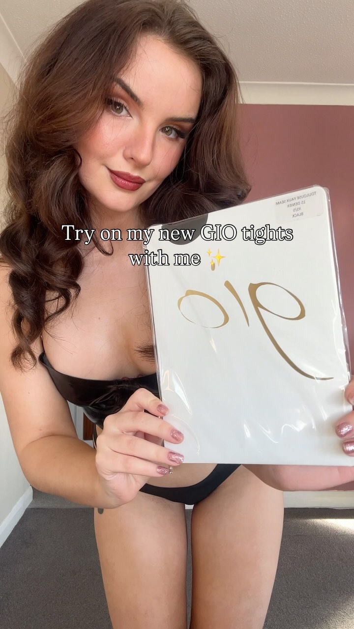 Instagram post by @kaybellekay for Gio Stockings. Caption reads: [...] stocking/nylon/tights superfan, and....
